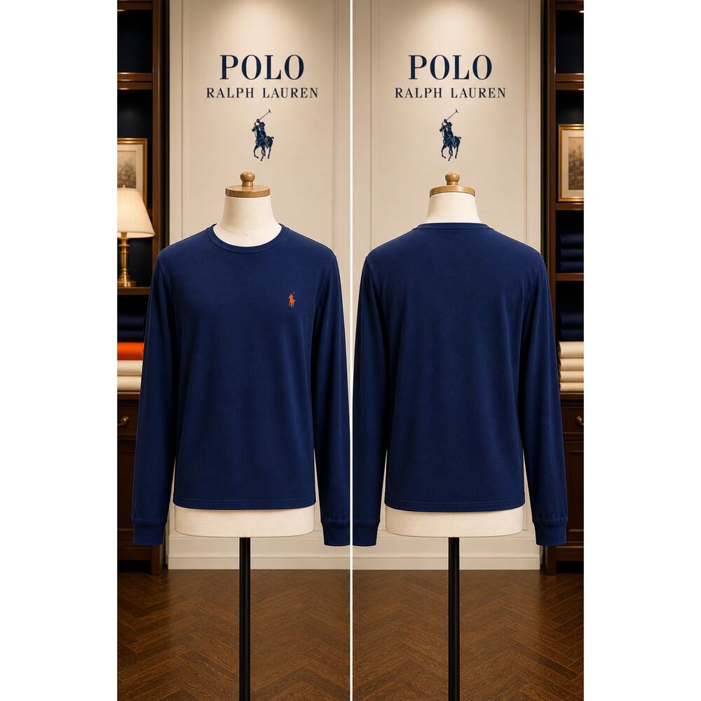 Polo Ralph Lauren Blue Long Sleeve Tee Orange Pony Size M - Picture 1 of 4